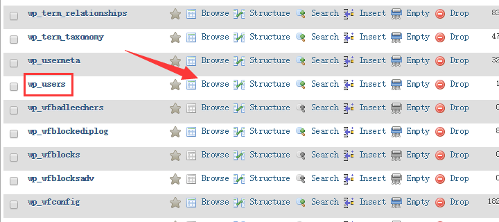 找到wp_users数据表